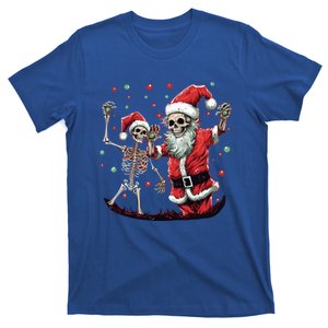 Skeleton Dancing With Santa Claus Christmas Tree Xmas Lights Gift T-Shirt