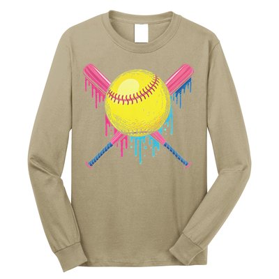 Softball Drip Women Ice Cream Drip Respect The Drip Long Sleeve Shirt