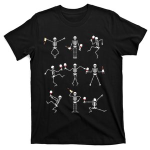 Skeleton Dancing With Hallo Wine Halloween Party T-Shirt