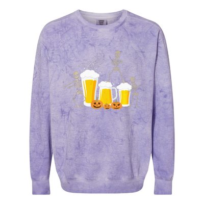 Skeleton Dance With Beer Mugs Halloween Fun Drinking Adults Colorblast Crewneck Sweatshirt