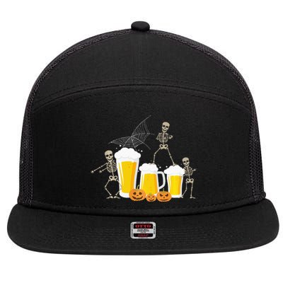 Skeleton Dance With Beer Mugs Halloween Fun Drinking Adults 7 Panel Mesh Trucker Snapback Hat