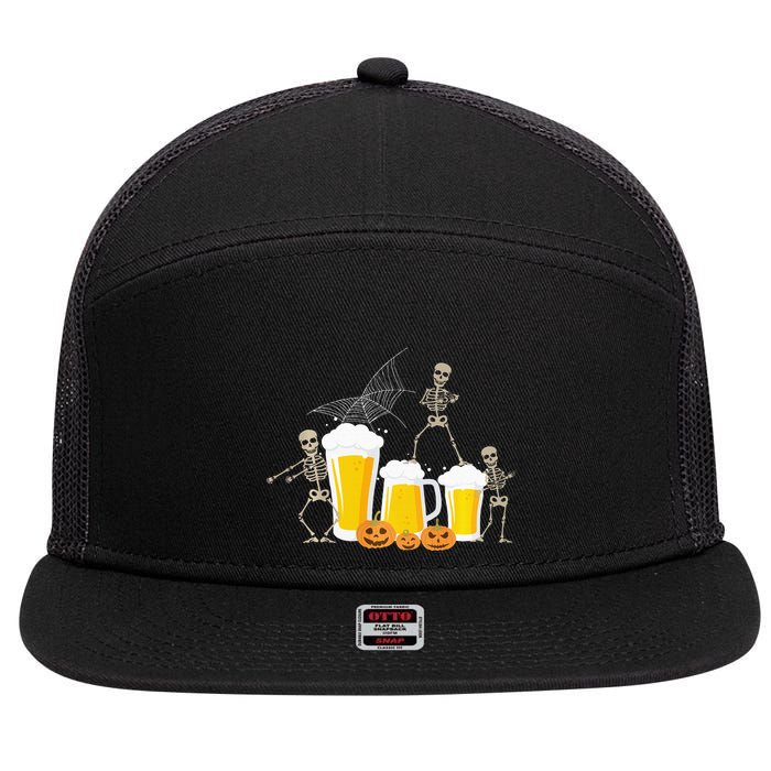 Skeleton Dance With Beer Mugs Halloween Fun Drinking Adults 7 Panel Mesh Trucker Snapback Hat