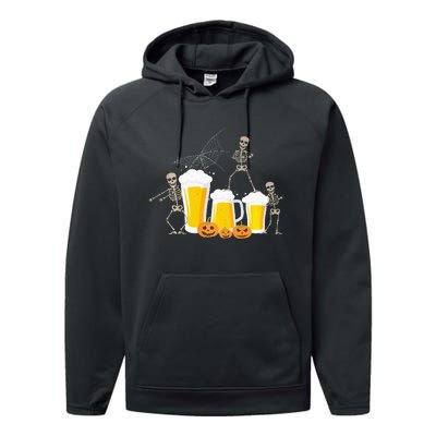 Skeleton Dance With Beer Mugs Halloween Fun Drinking Adults Performance Fleece Hoodie