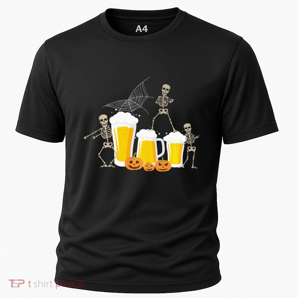 Skeleton Dance With Beer Mugs Halloween Fun Drinking Adults Performance Shirt