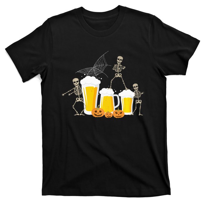 Skeleton Dance With Beer Mugs Halloween Fun Drinking Adults T-Shirt