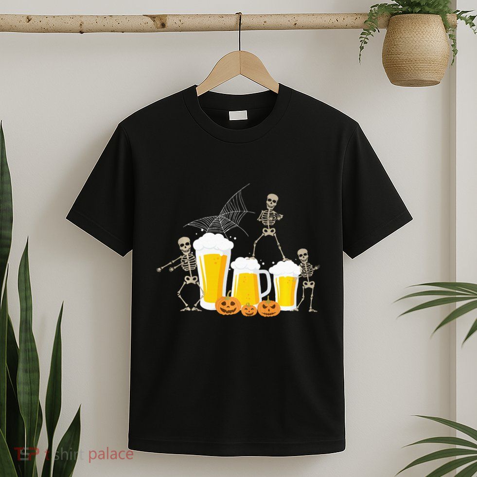 Skeleton Dance With Beer Mugs Halloween Fun Drinking Adults T-Shirt