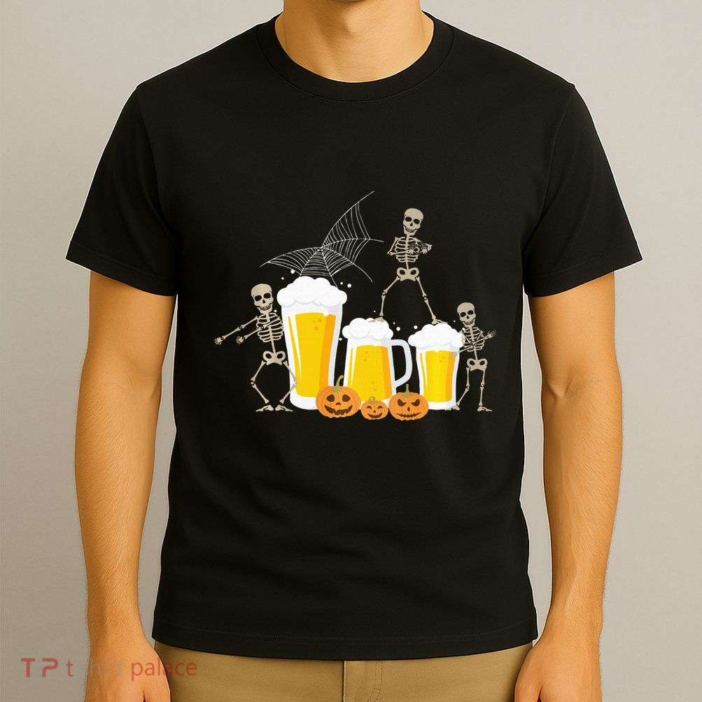 Skeleton Dance With Beer Mugs Halloween Fun Drinking Adults T-Shirt