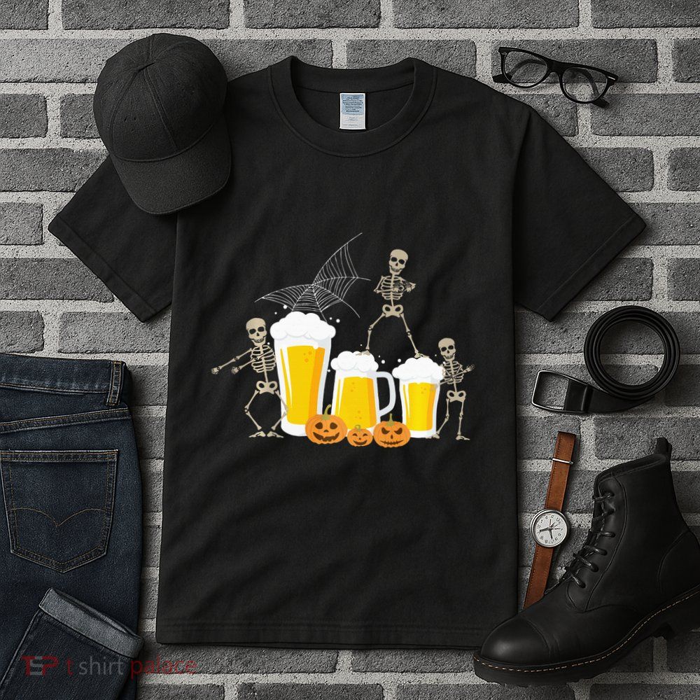 Skeleton Dance With Beer Mugs Halloween Fun Drinking Adults Tall T-Shirt