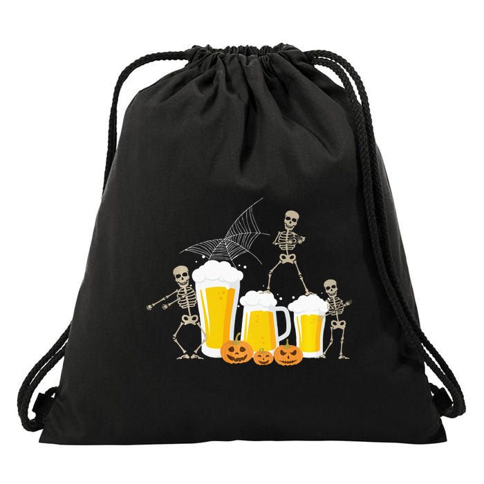 Skeleton Dance With Beer Mugs Halloween Fun Drinking Adults Drawstring Bag