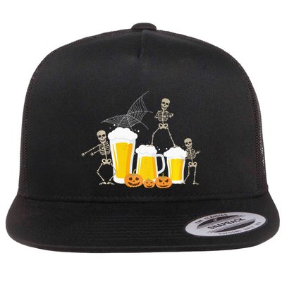 Skeleton Dance With Beer Mugs Halloween Fun Drinking Adults Flatbill Hat