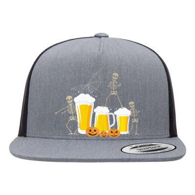 Skeleton Dance With Beer Mugs Halloween Fun Drinking Adults Flat Bill Trucker Hat