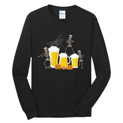 Skeleton Dance With Beer Mugs Halloween Fun Drinking Adults Tall Long Sleeve T-Shirt