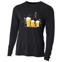 Skeleton Dance With Beer Mugs Halloween Fun Drinking Adults Cooling Performance Long Sleeve Crew