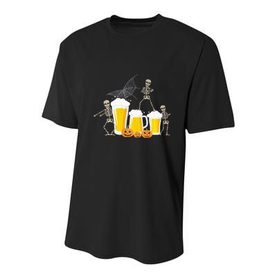 Skeleton Dance With Beer Mugs Halloween Fun Drinking Adults Youth Performance Sprint T-Shirt