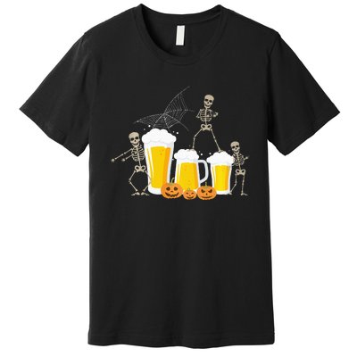 Skeleton Dance With Beer Mugs Halloween Fun Drinking Adults Premium T-Shirt