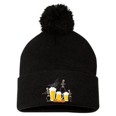 Skeleton Dance With Beer Mugs Halloween Fun Drinking Adults Pom Pom 12in Knit Beanie