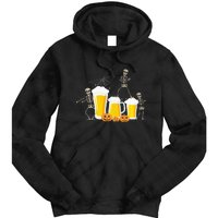 Skeleton Dance With Beer Mugs Halloween Fun Drinking Adults Tie Dye Hoodie