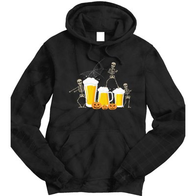 Skeleton Dance With Beer Mugs Halloween Fun Drinking Adults Tie Dye Hoodie