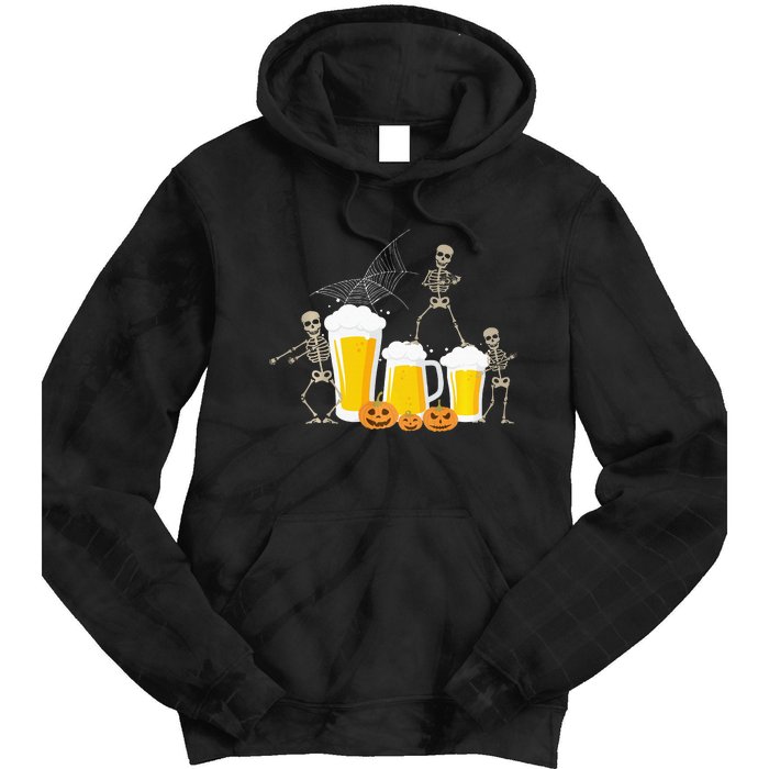 Skeleton Dance With Beer Mugs Halloween Fun Drinking Adults Tie Dye Hoodie