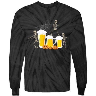 Skeleton Dance With Beer Mugs Halloween Fun Drinking Adults Tie-Dye Long Sleeve Shirt