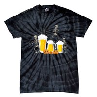 Skeleton Dance With Beer Mugs Halloween Fun Drinking Adults Tie-Dye T-Shirt