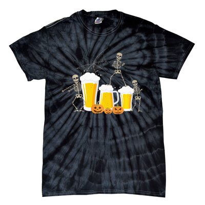 Skeleton Dance With Beer Mugs Halloween Fun Drinking Adults Tie-Dye T-Shirt