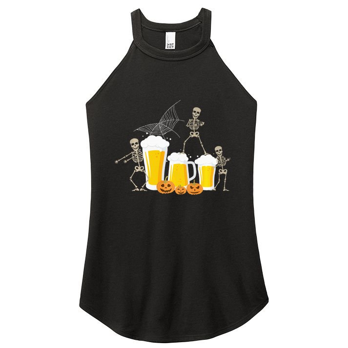 Skeleton Dance With Beer Mugs Halloween Fun Drinking Adults Women's Perfect Tri Rocker Tank
