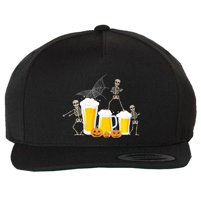 Skeleton Dance With Beer Mugs Halloween Fun Drinking Adults Wool Snapback Cap