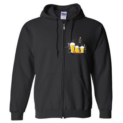 Skeleton Dance With Beer Mugs Halloween Fun Drinking Adults Full Zip Hoodie