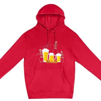 Skeleton Dance With Beer Mugs Halloween Fun Drinking Adults Premium Pullover Hoodie