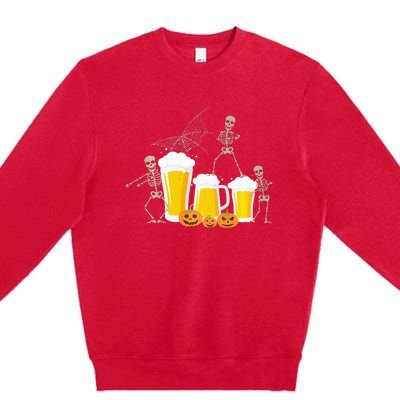 Skeleton Dance With Beer Mugs Halloween Fun Drinking Adults Premium Crewneck Sweatshirt