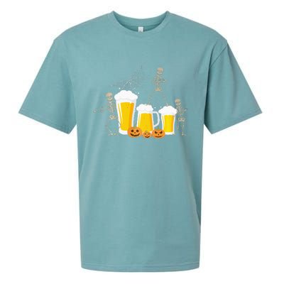 Skeleton Dance With Beer Mugs Halloween Fun Drinking Adults Sueded Cloud Jersey T-Shirt