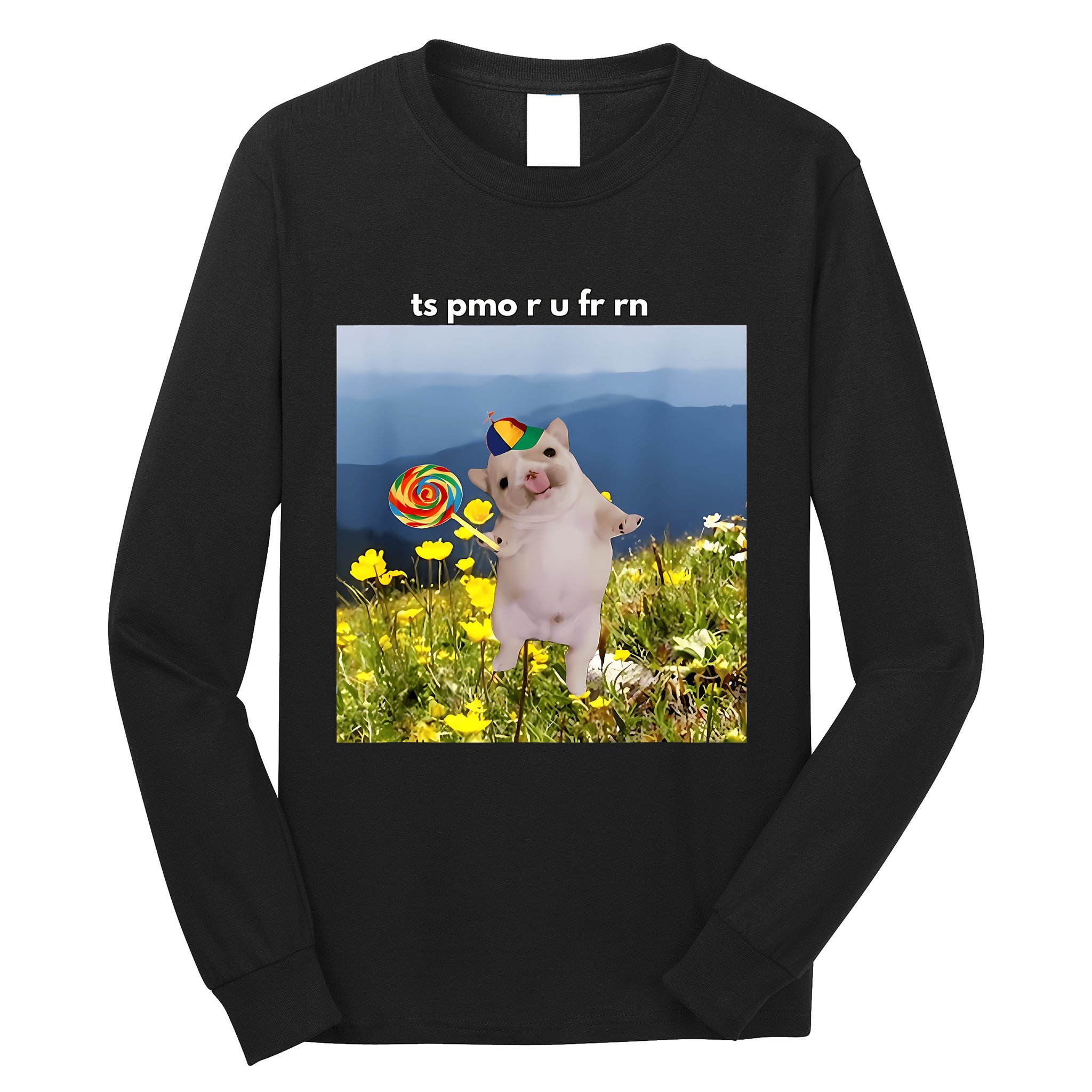 Silly Dog With Lollipop Meme Gen Z Brainrot Slang Meme Long Sleeve Shirt