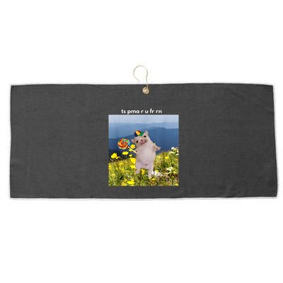 Silly Dog With Lollipop Meme Gen Z Brainrot Slang Meme Large Microfiber Waffle Golf Towel