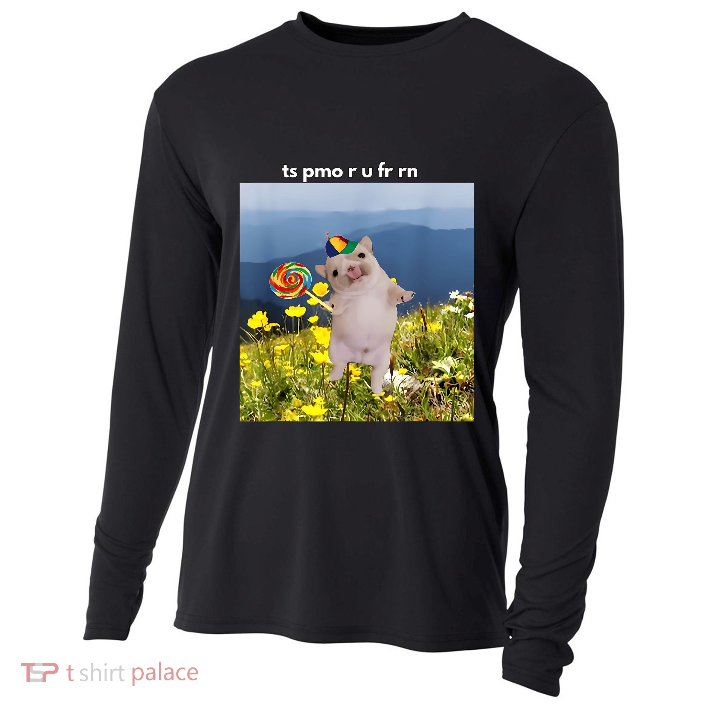 Silly Dog With Lollipop Meme Gen Z Brainrot Slang Meme Cooling Performance Long Sleeve Crew