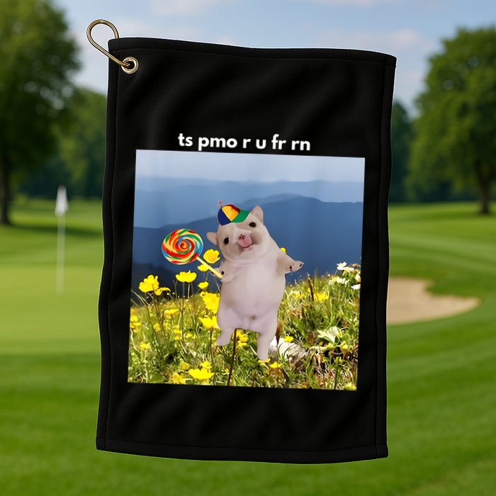 Silly Dog With Lollipop Meme Gen Z Brainrot Slang Meme Golf Towel
