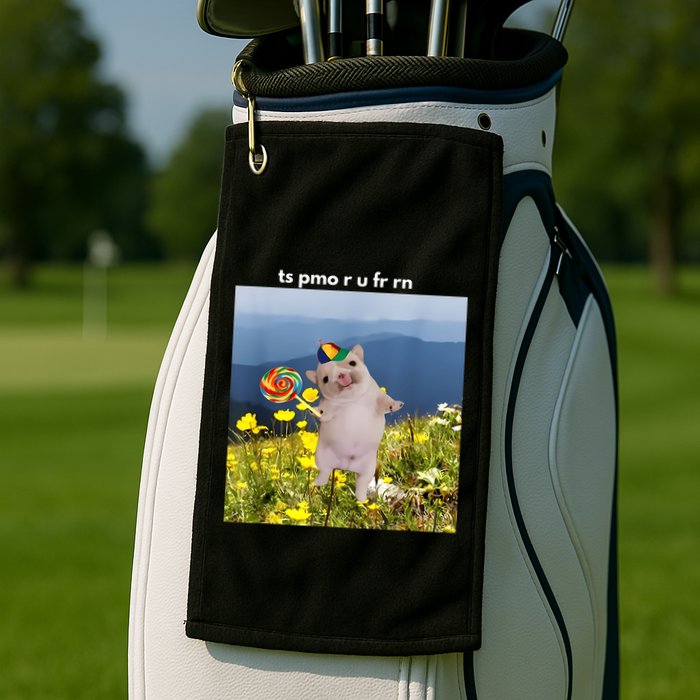Silly Dog With Lollipop Meme Gen Z Brainrot Slang Meme Golf Towel