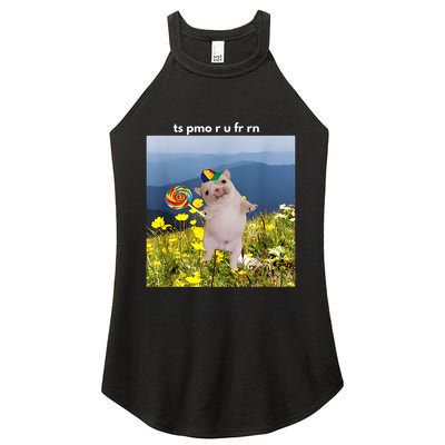 Silly Dog With Lollipop Meme Gen Z Brainrot Slang Meme Women's Perfect Tri Rocker Tank