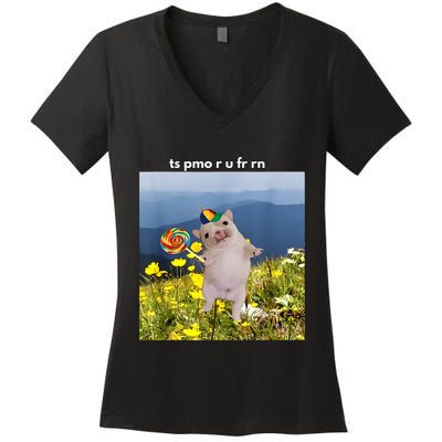 Silly Dog With Lollipop Meme Gen Z Brainrot Slang Meme Women's V-Neck T-Shirt