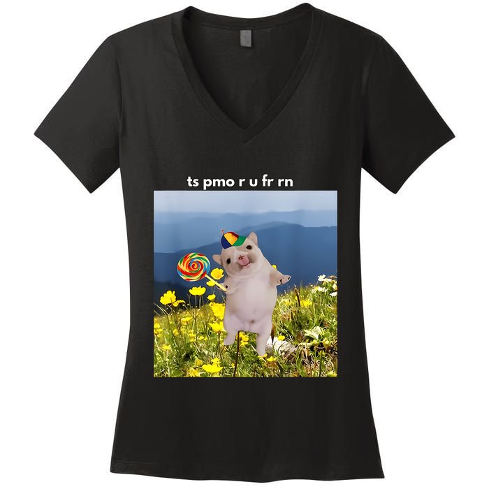 Silly Dog With Lollipop Meme Gen Z Brainrot Slang Meme Women's V-Neck T-Shirt