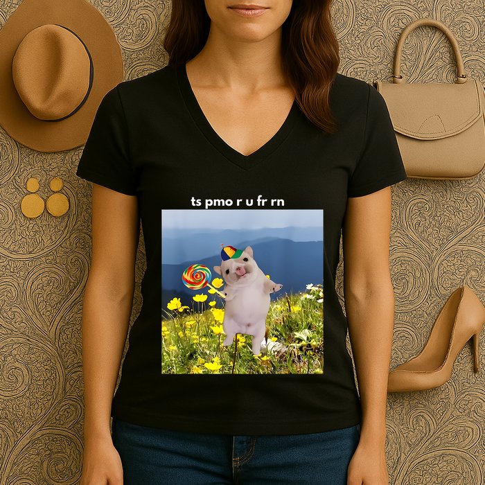 Silly Dog With Lollipop Meme Gen Z Brainrot Slang Meme Women's V-Neck T-Shirt