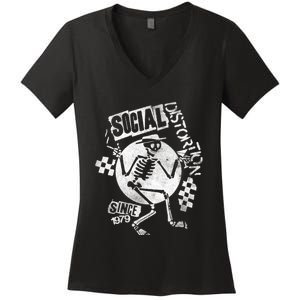 Social Distortion White Spray Skelly Women's V-Neck T-Shirt