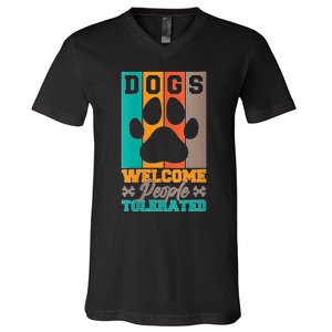 S Dogs Welcome People Tolerated V Neck V-Neck T-Shirt