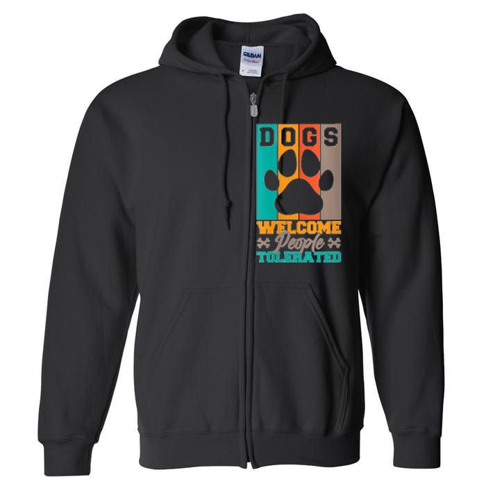 S Dogs Welcome People Tolerated V Neck Full Zip Hoodie