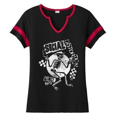 Social Distortion White Spray Skelly Ladies Halftime Notch Neck Tee