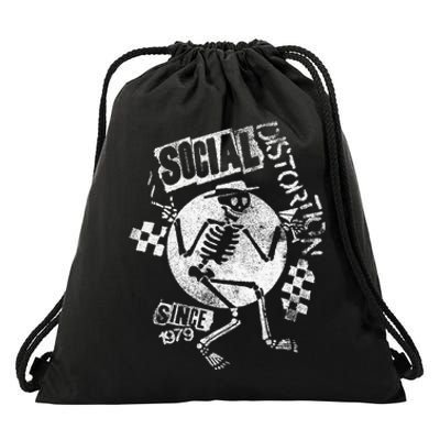 Social Distortion White Spray Skelly Drawstring Bag