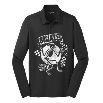 Social Distortion White Spray Skelly Silk Touch Performance Long Sleeve Polo