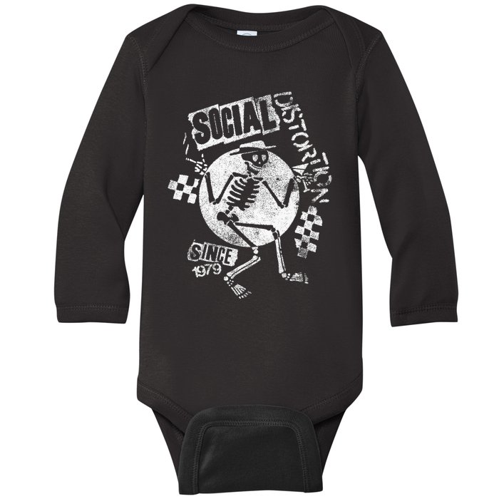 Social Distortion White Spray Skelly Baby Long Sleeve Bodysuit