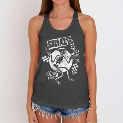 Social Distortion White Spray Skelly Women's Knotted Racerback Tank