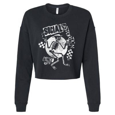 Social Distortion White Spray Skelly Cropped Pullover Crew